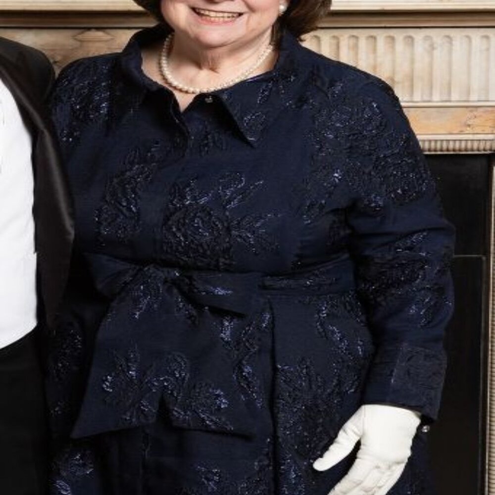 Teri Jon Navy Metallic Jacquard Shirtdress Gown, Size 22, with Floral Print - Picture 4 of 4